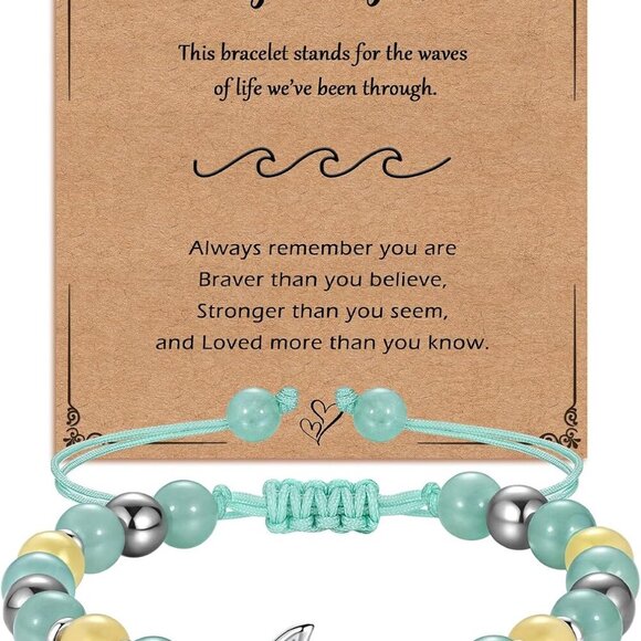 Wave Beaded Bracelets for Women Gift for Daughter Adjustable Green Jewelry - Picture 1 of 7